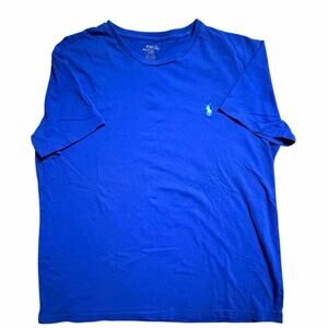 Polo Ralph Lauren Large Royal Blue 100% Cotton Crewneck Green Logo T-Shirt